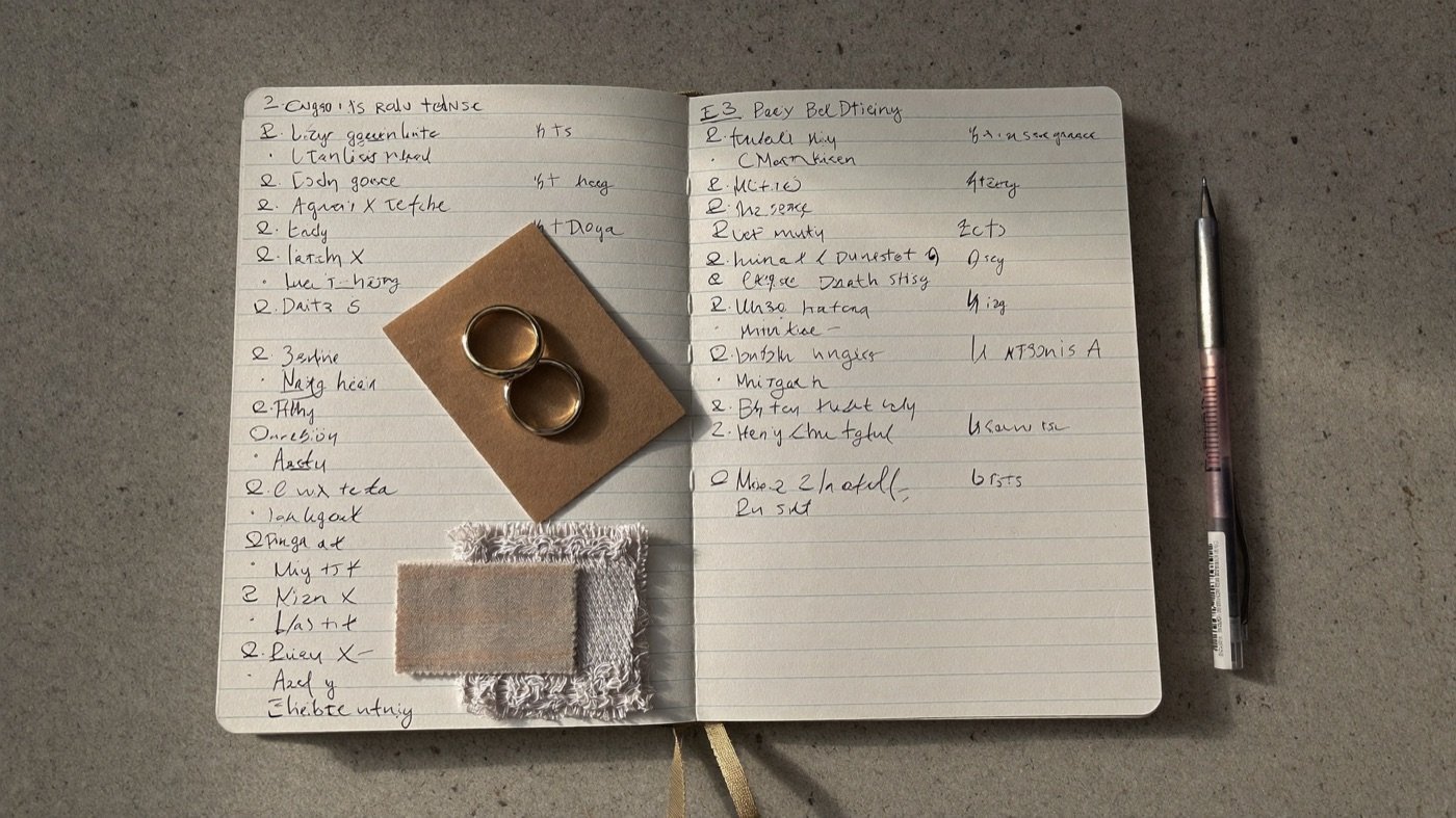 Hochzeitsplanung: Notizbuch mit Checkliste und Trauringen