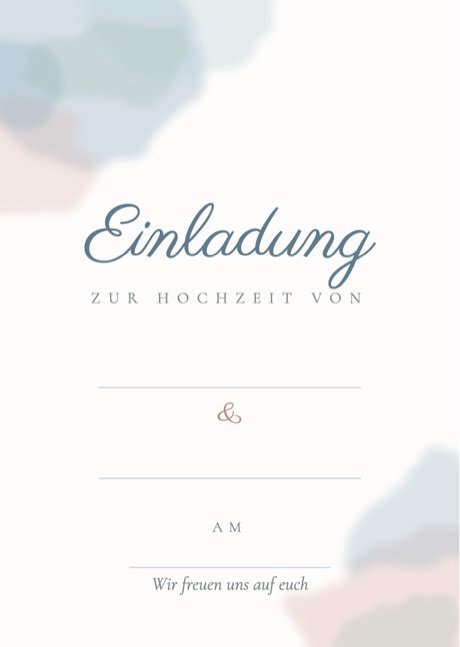 Kostenlose Einladungskarte mit Aquarell-Flächen in Taubenblau und Altrosa