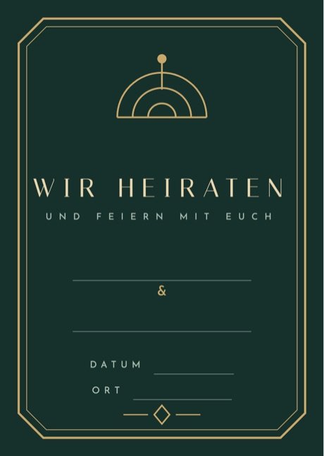 Kostenlose Einladungskarte im Art-déco-Stil in Dunkelgrün mit Goldlinien