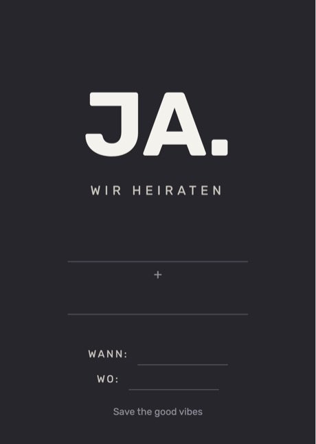 Kostenlose Einladungskarte Modern in Anthrazit mit großem JA